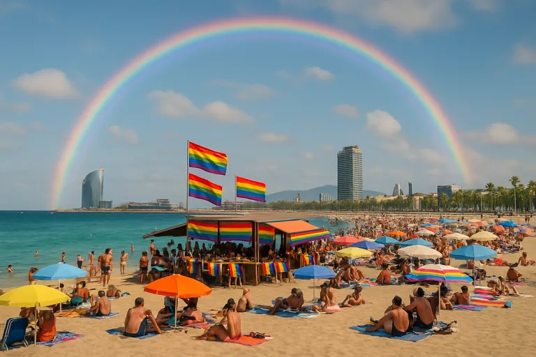 Strand, skyline en regenbogen: jouw ultieme gay stranddag in barcelona